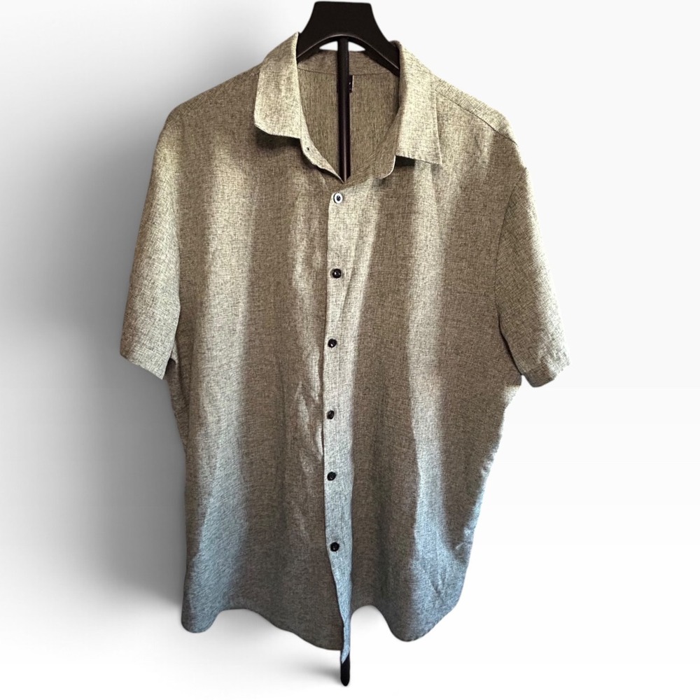 Manfinity Mens XXL Short Sleeve Button Down Shirt Heather Gray Polyester Casual